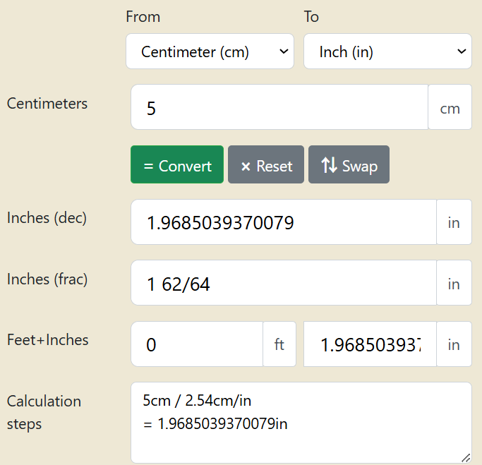 cm to inches converter
